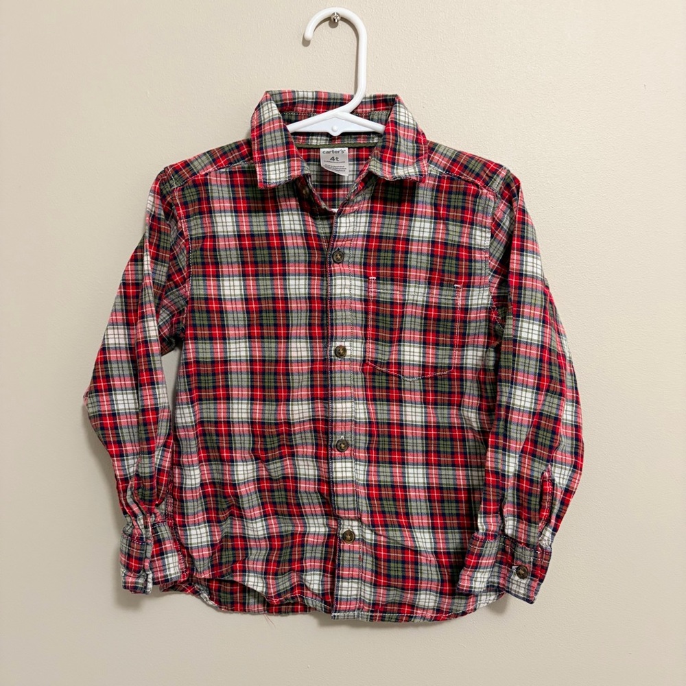 Carter's Red Black and Green Plaid Button Down Long Sleeve Shirt